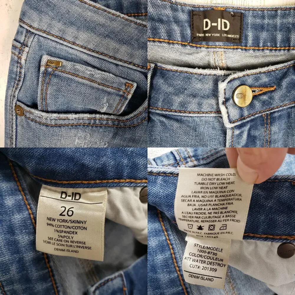 D-ID New York Destroyed Medium Wash Blue Denim Skinny Jeans Women's Size 26